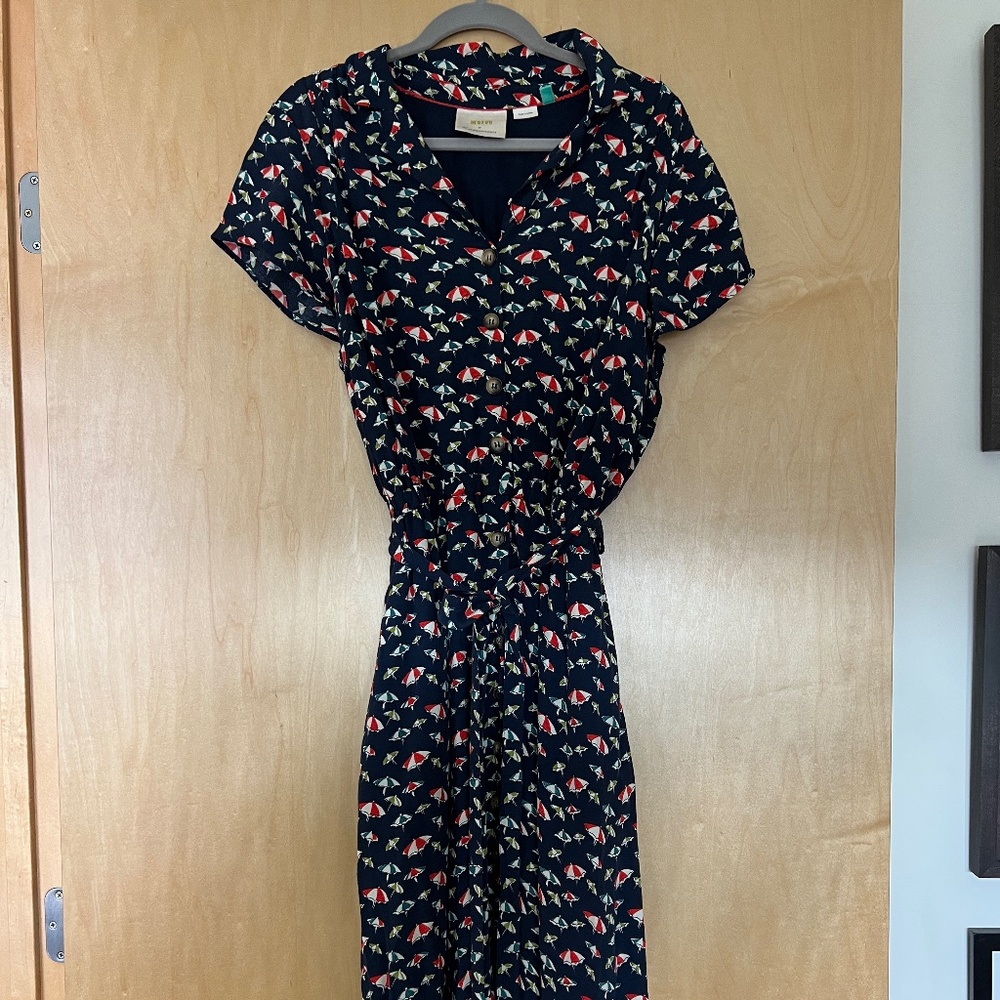 Maeve 16W Navy Dress with Red and White Pattern
